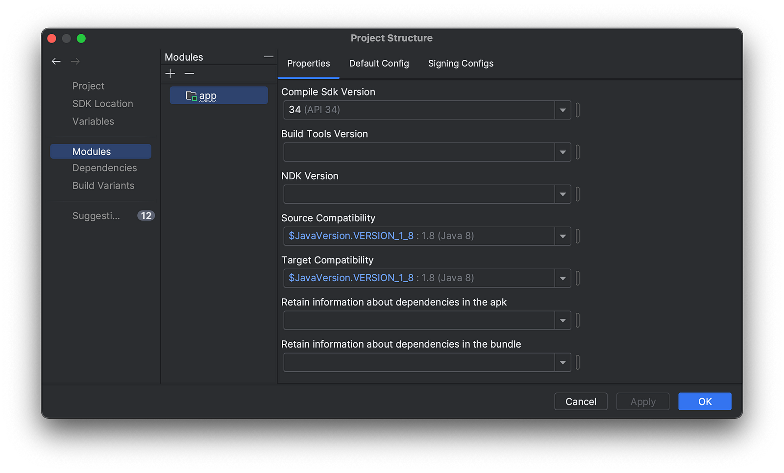 The project structure dialog.